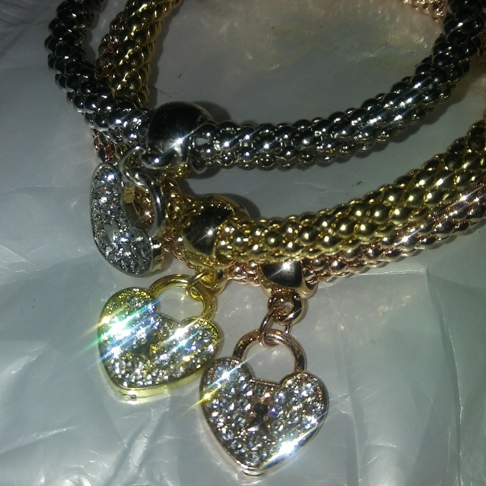 3 Piece Heart Charm Bracelets